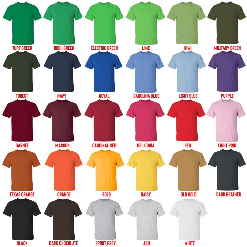 t shirt color chart 1 - Jackass Store