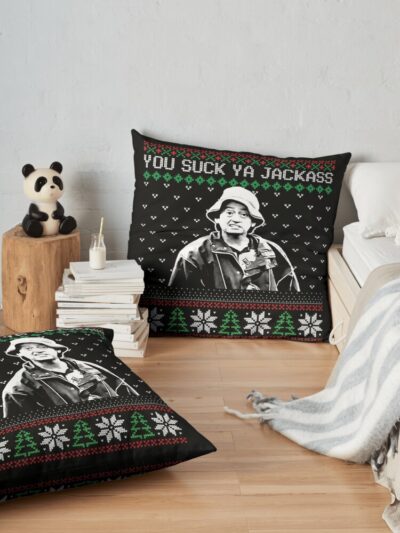 You Suck Ya Jackass Ugly Christmas Throw Pillow Official Jackass Merch