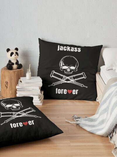 Mtv Jackass Skull And Crutches, Jackass Logo, Mtv Jackass Forever Throw Pillow Official Jackass Merch