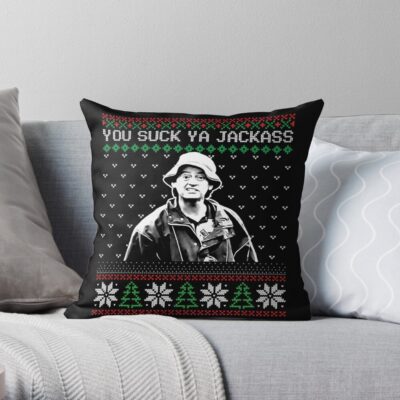 You Suck Ya Jackass Ugly Christmas Throw Pillow Official Jackass Merch