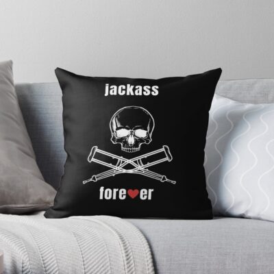 Mtv Jackass Skull And Crutches, Jackass Logo, Mtv Jackass Forever Throw Pillow Official Jackass Merch