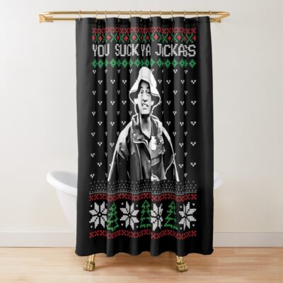 You Suck Ya Jackass Ugly Christmas Shower Curtain Official Jackass Merch